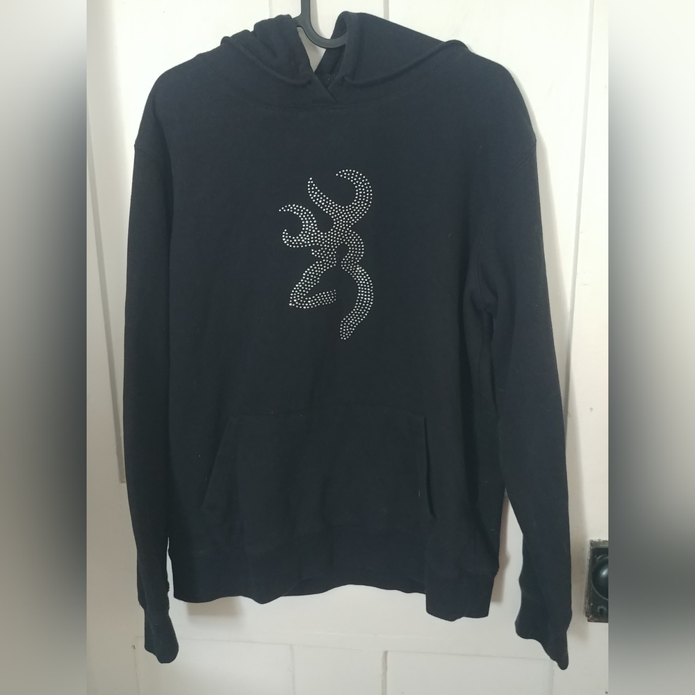 Browning Womens Black Rhinestone Buck Hoodie Sweatshirt Size Large Cowboycore(C)